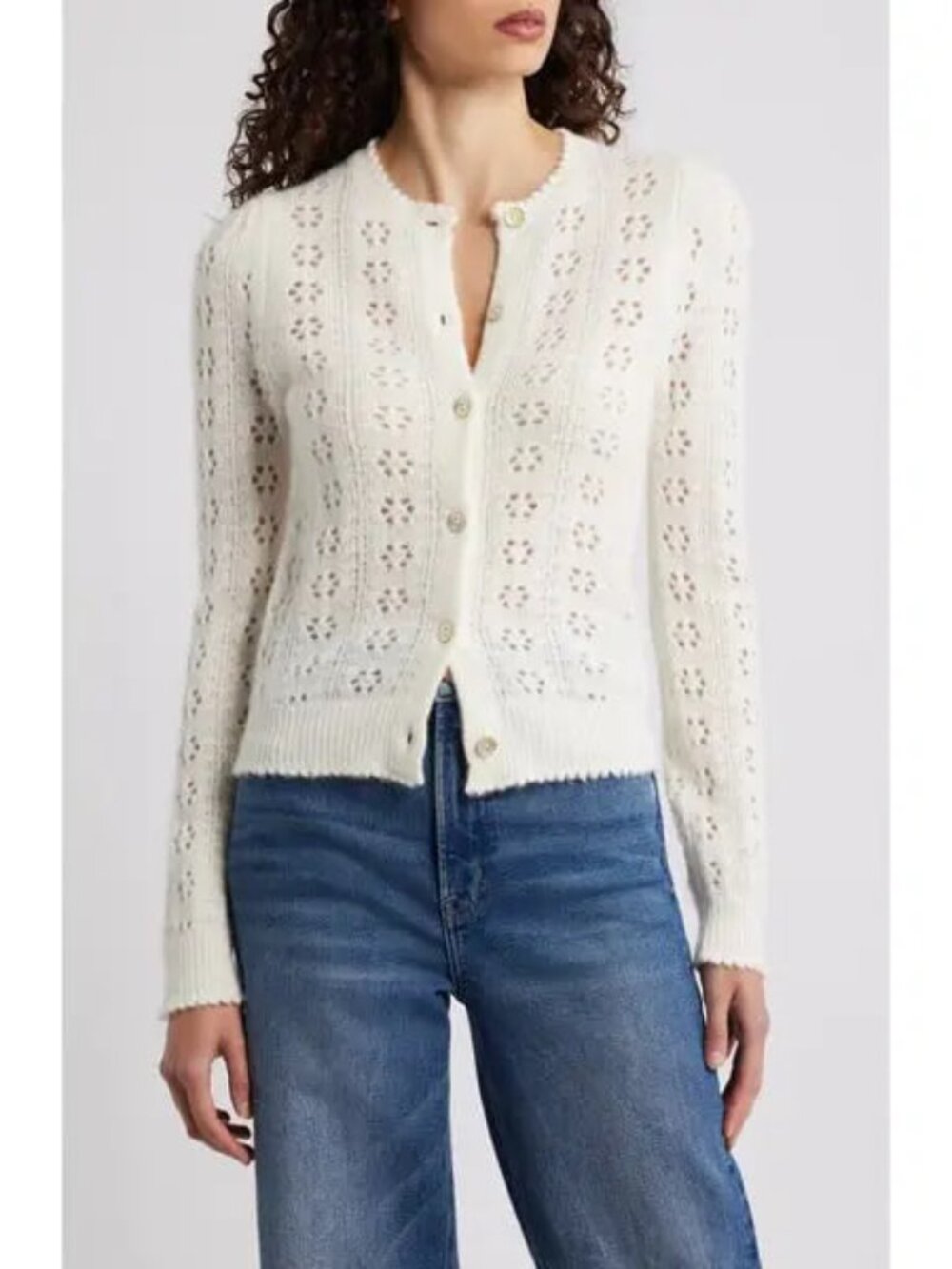 Doen NWOT Emery pointelle cardigan White SAMPLE S
